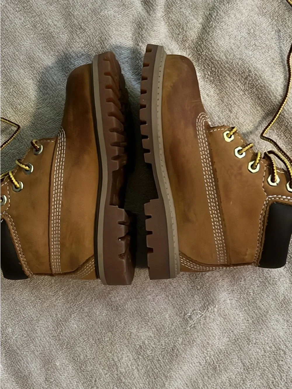 Timberland Kids Brown Leather Lace-Up Boots with Yellow Accent Laces